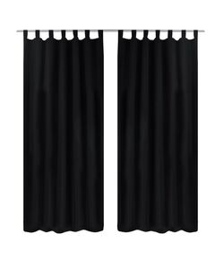 Draperii micro-satin cu bride, 2 buc, 140 x 225 cm, negru