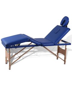 Masă de masaj pliabilă, 4 zone, albastru, cadru de lemn