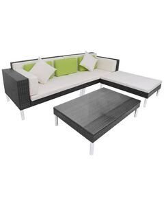 Set mobilier de grădină cu perne, 4 piese, negru, poliratan