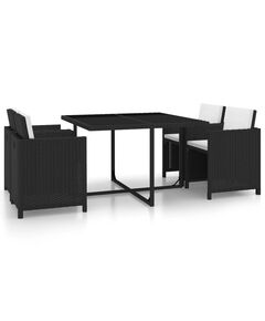 Set mobilier de exterior cu perne, 5 piese, negru, poliratan