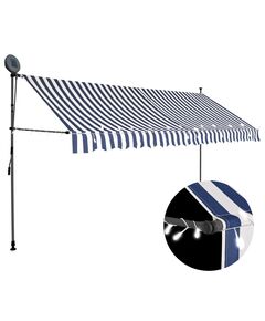 Copertină retractabilă manual cu led, albastru & alb, 350 cm