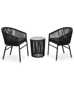 Set mobilier de bistro cu perne, 3 piese, negru, ratan pe