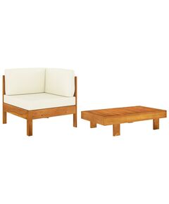 Set mobilier grădină perne alb/crem, 2 piese, lemn masiv acacia