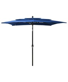 Umbrelă soare 3 niveluri, stâlp de aluminiu, azuriu, 2,5x2,5 m