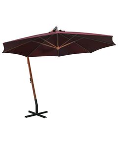 Umbrelă suspendată cu stâlp, roșu bordo, 3,5x2,9 m, lemn brad