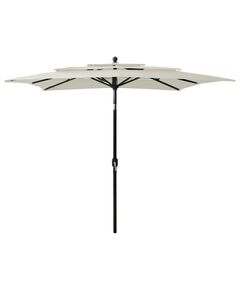 Umbrelă de soare 3 niveluri, stâlp aluminiu, nisipiu, 2,5x2,5 m