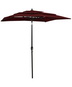 Umbrelă de soare 3 niveluri, stâlp aluminiu, roșu bordo, 2x2 m