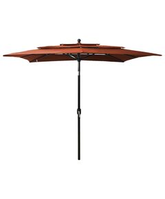 Umbrelă de soare 3 niveluri, stâlp aluminiu cărămiziu 2,5x2,5 m