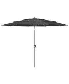 Umbrelă de soare 3 niveluri, stâlp de aluminiu, negru, 3 m