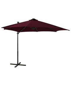 Umbrelă suspendată cu stâlp și led-uri, roșu bordo, 300 cm