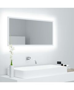 Oglindă de baie cu led, alb, 90x8,5x37 cm, acril