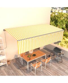 Copertină retractabilă automat cu stor, galben&alb, 6x3 m