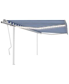 Copertină retractabilă manual cu led, albastru și alb, 4x3,5 m