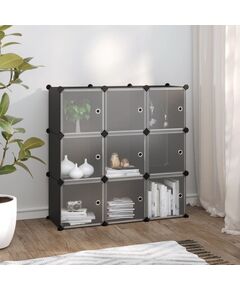 Organizator cub de depozitare cu uși, 9 cuburi, negru, pp