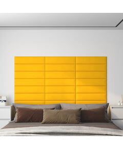Panouri de perete, 12 buc., galben, 60x15 cm, catifea, 1,08 m²