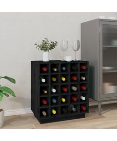 Dulap de vinuri, negru, 55,5x34x61 cm, lemn masiv de pin