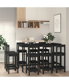 Set mobilier de bar, 9 piese, negru, lemn masiv de pin