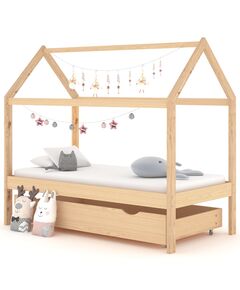 Cadru pat pentru copii, cu un sertar, 80x160 cm, lemn masiv pin
