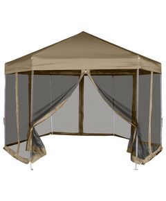 Foișor pop-up hexagonal pereți laterali 3,6x3,1 m taupe 220g/m²