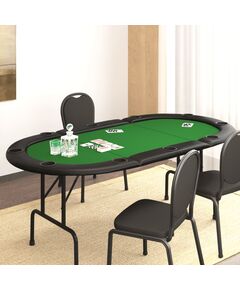 Masă de poker pliabilă, 10 jucători, verde, 206x106x75 cm