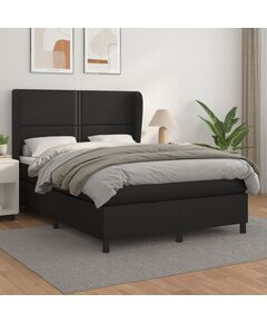 Pat box spring cu saltea, negru, 140x200 cm, piele ecologică