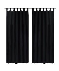 Draperii micro-satin cu bride, 2 buc, 140 x 175 cm, negru