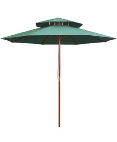 Umbrelă de soare dublă, 270x270 cm, stâlp de lemn, verde