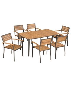 Set mobilier de exterior, 7 piese, lemn masiv de acacia și oțel