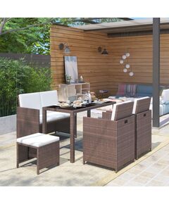 Set mobilier de exterior cu perne, 6 piese, maro, poliratan