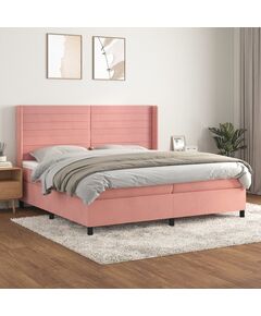 Pat box spring cu saltea, roz, 200x200 cm, catifea