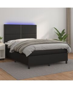 Pat box spring cu saltea, negru, 140x190 cm, piele ecologică