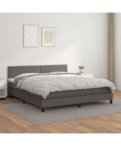 Pat box spring cu saltea, gri, 160x200 cm, piele ecologică