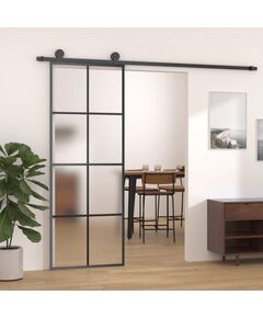Ușă glisantă, negru, 76x205 cm, aluminiu și sticlă esg