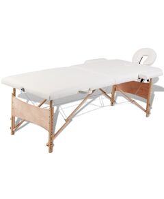 Masă de masaj pliabilă, 2 zone, crem, cadru din lemn