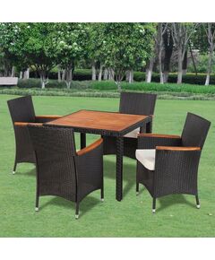 Set mobilier de exterior cu perne, 5 piese, negru, poliratan