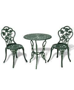 Set mobilier de bistro, 3 piese, verde, aluminiu turnat