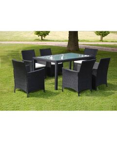 Set mobilier de exterior cu perne, 7 piese, negru, poliratan