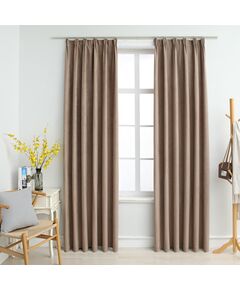 Draperii opace cu cârlige, 2 buc., gri taupe, 140 x 245 cm