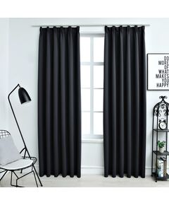 Draperii opace cu cârlige, 2 buc., negru, 140 x 225 cm