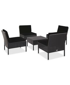 Set mobilier de grădină cu perne, 5 piese, negru, poliratan