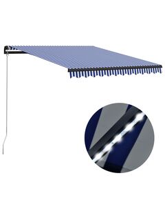 Copertină retractabilă manual cu led, albastru/alb, 300x250 cm