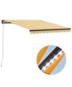 Copertină retractabilă manual cu led, galben/alb, 300 x 250 cm