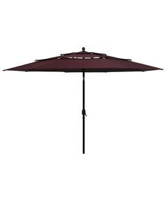 Umbrelă de soare 3 niveluri, stâlp aluminiu, roșu bordo, 3,5 m