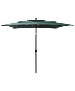 Umbrelă de soare 3 niveluri, stâlp aluminiu, verde, 2,5x2,5 m