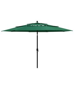 Umbrelă de soare 3 niveluri, stâlp de aluminiu, verde, 3,5 m