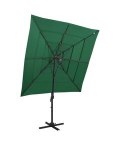 Umbrelă de soare 4 niveluri, stâlp aluminiu, verde, 250x250 cm