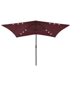 Umbrelă de soare cu stâlp din oțel & led-uri, roșu bordo, 2x3 m