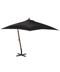 Umbrelă suspendată cu stâlp, negru, 3x3 m, lemn masiv de brad