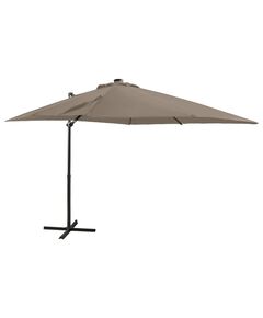 Umbrelă suspendată cu stâlp și led-uri, gri taupe, 250 cm