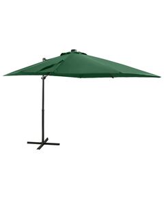 Umbrelă suspendată cu stâlp și led-uri, verde, 250 cm